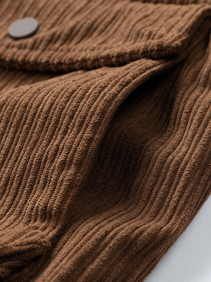 Funnel Neck Zipped Corduroy Jacket