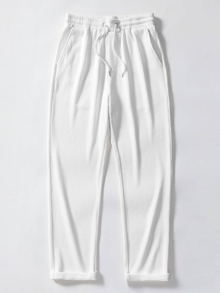 Stripe Knit Zip Up Polo Shirt &amp; Straight Leg Ribbed Pants