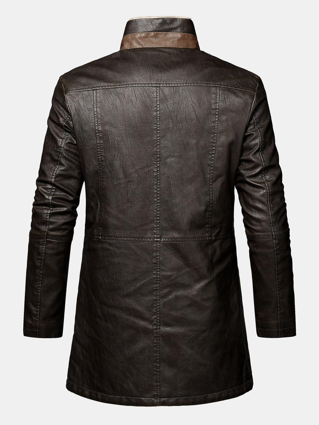 Long Lined Faux Fur Lined PU Leather Overcoat