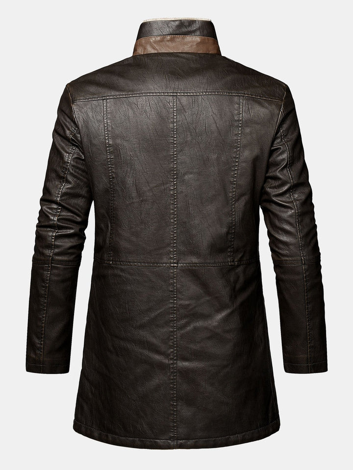 Long Lined Faux Fur Lined PU Leather Overcoat