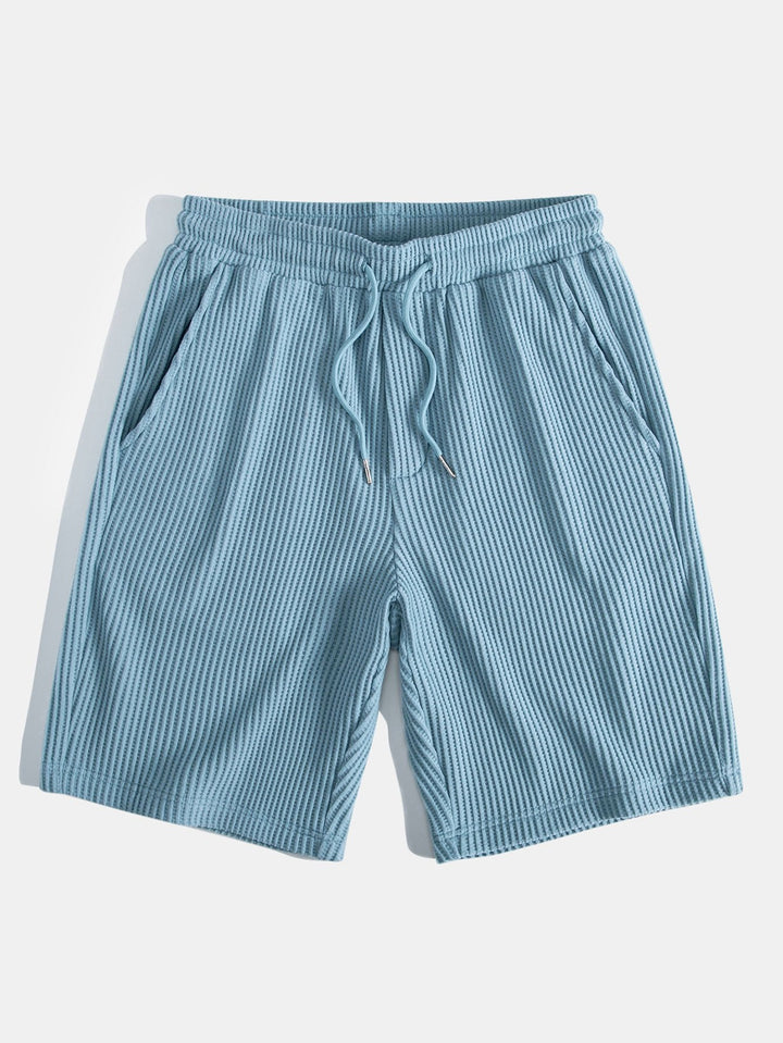 Waffle Johnny Collar Polo With Pocket &amp; Drawstring Knitted Waffle Shorts