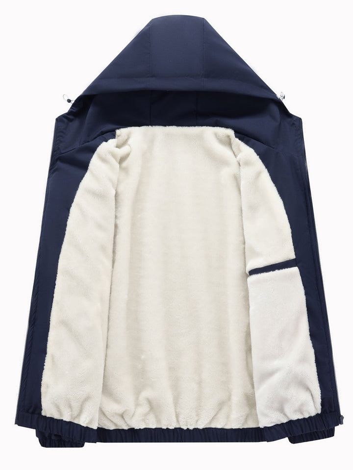 Teddy Fleece Lined Color Block Hooded Windbreaker