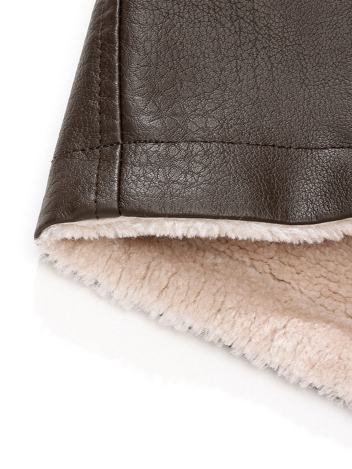 Faux Fur Lined PU Leather Blazer