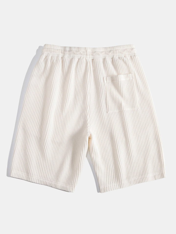 Contrast Knit Waffle Johnny Collar Polo &amp; Drawstring Knitted Waffle Shorts