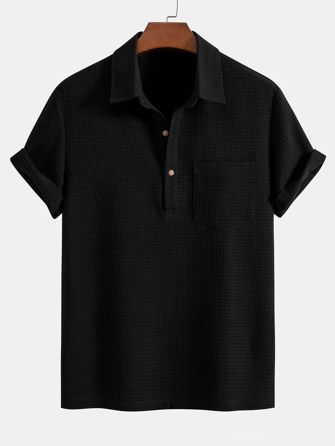 Waffle Polo Collar Shirt With Pocket &amp; Waffle Shorts