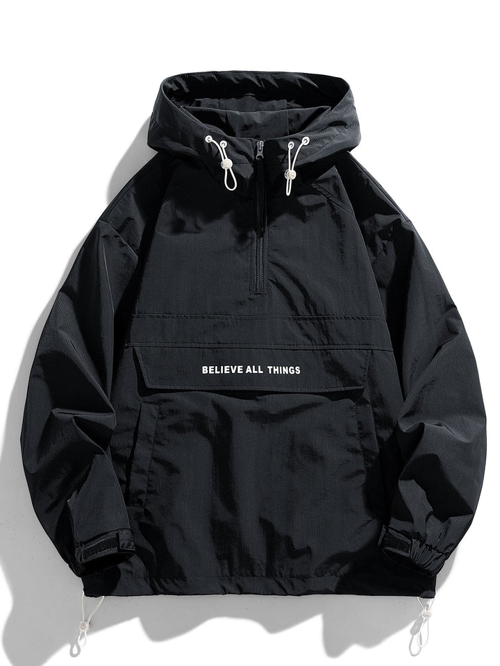 Quarter-Zip Nylon Hooded Windbreaker
