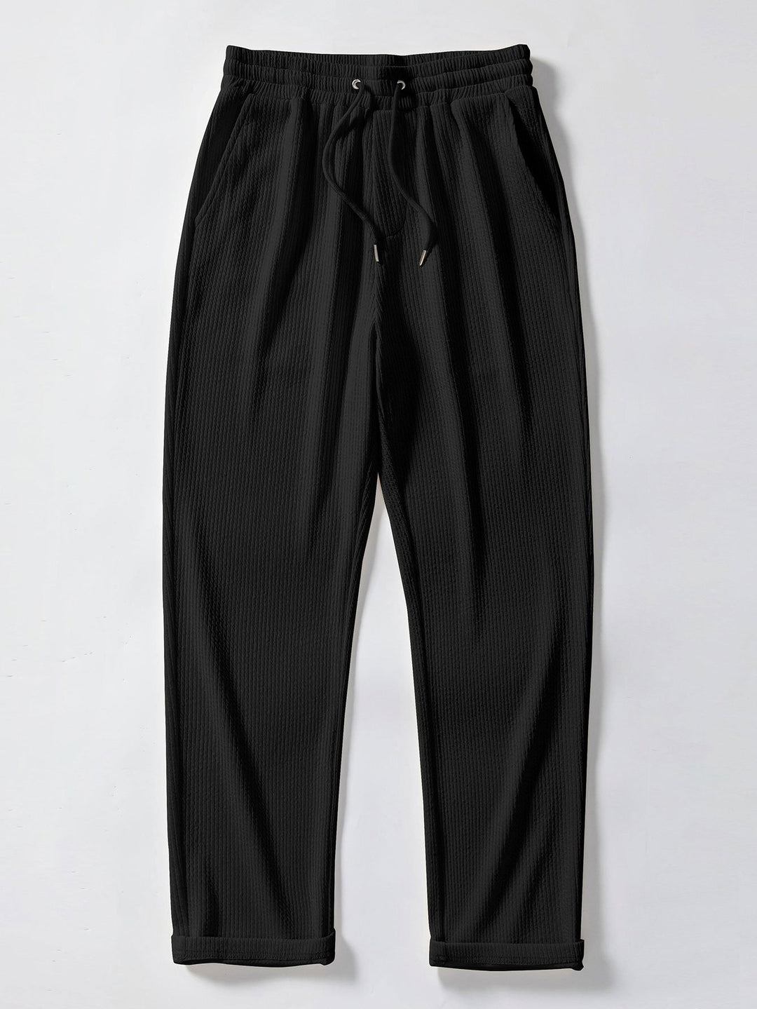 Stripe Jacquard Knit Polo Shirt &amp; Straight Leg Ribbed Pants
