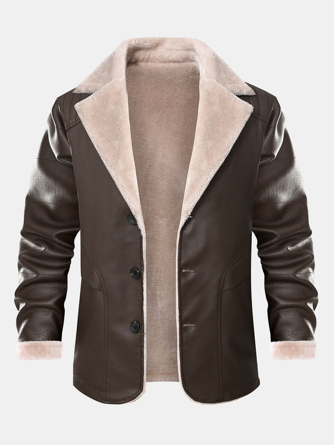 Faux Fur Lined PU Leather Blazer
