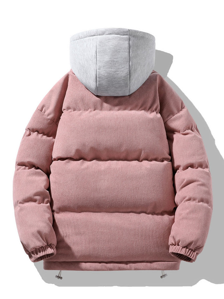 2 In 1 Corduroy Zip Up Hooded Puffer Coat