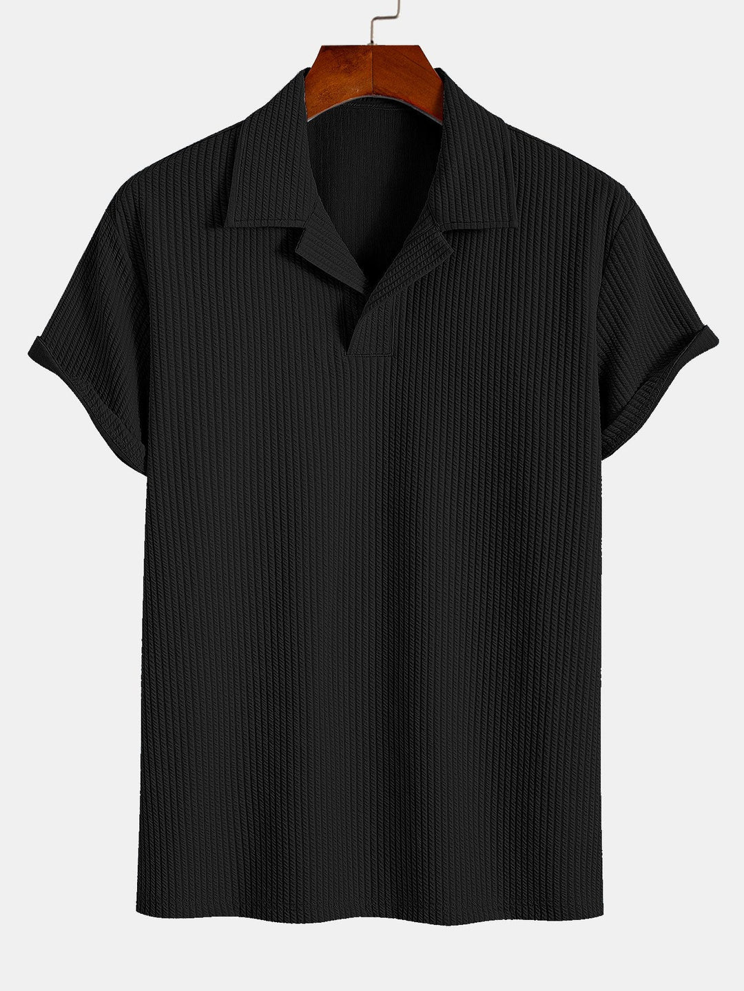 Ribbed Cuban Collar Polo &amp; Straight Leg Ribbed Pants