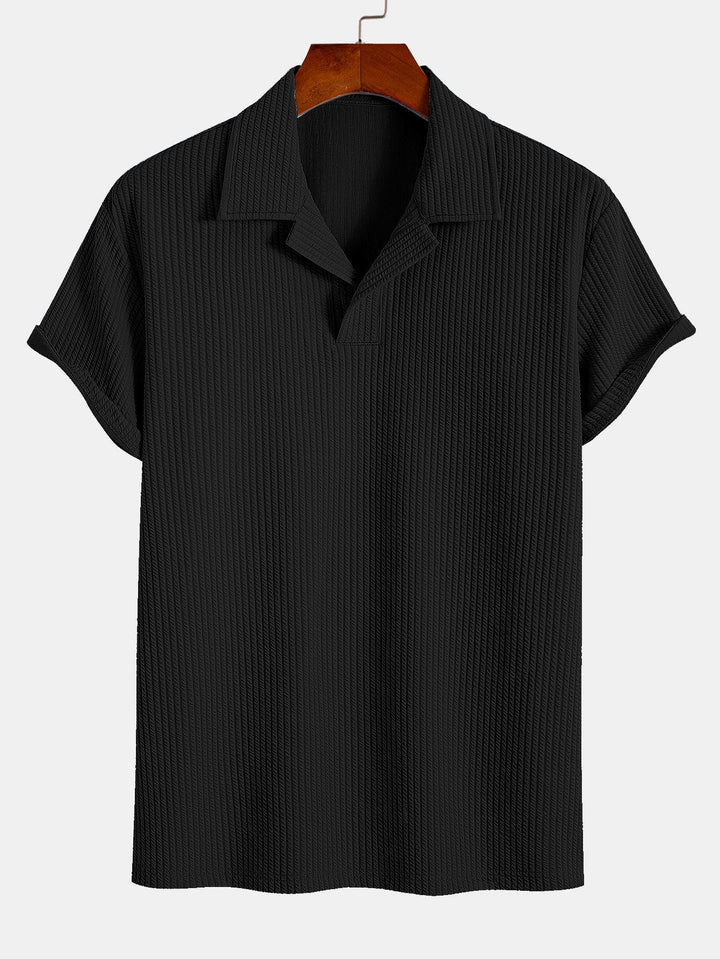 Ribbed Cuban Collar Polo &amp; Straight Leg Ribbed Pants