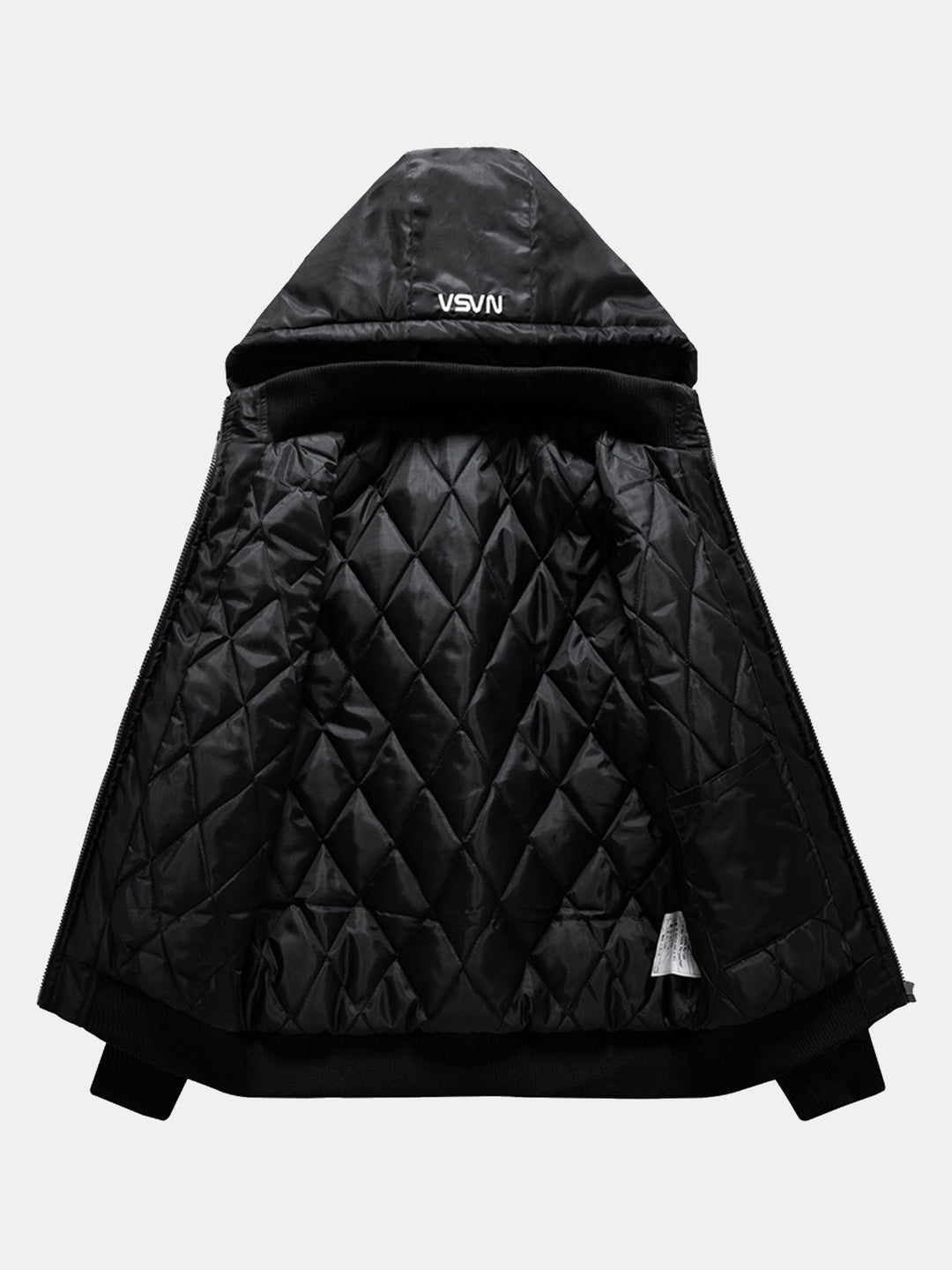 NASA Embroidery Quilted Lined Detachable Hooded Bomber Jacket