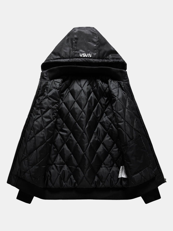 NASA Embroidery Quilted Lined Detachable Hooded Bomber Jacket
