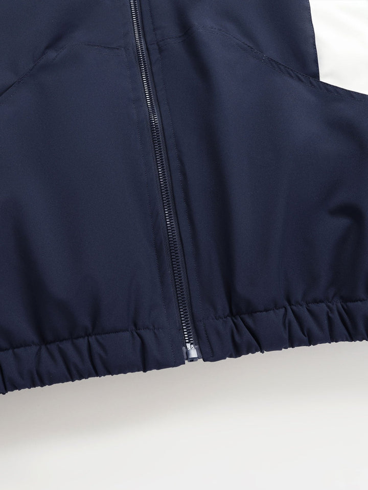 Teddy Fleece Lined Color Block Hooded Windbreaker