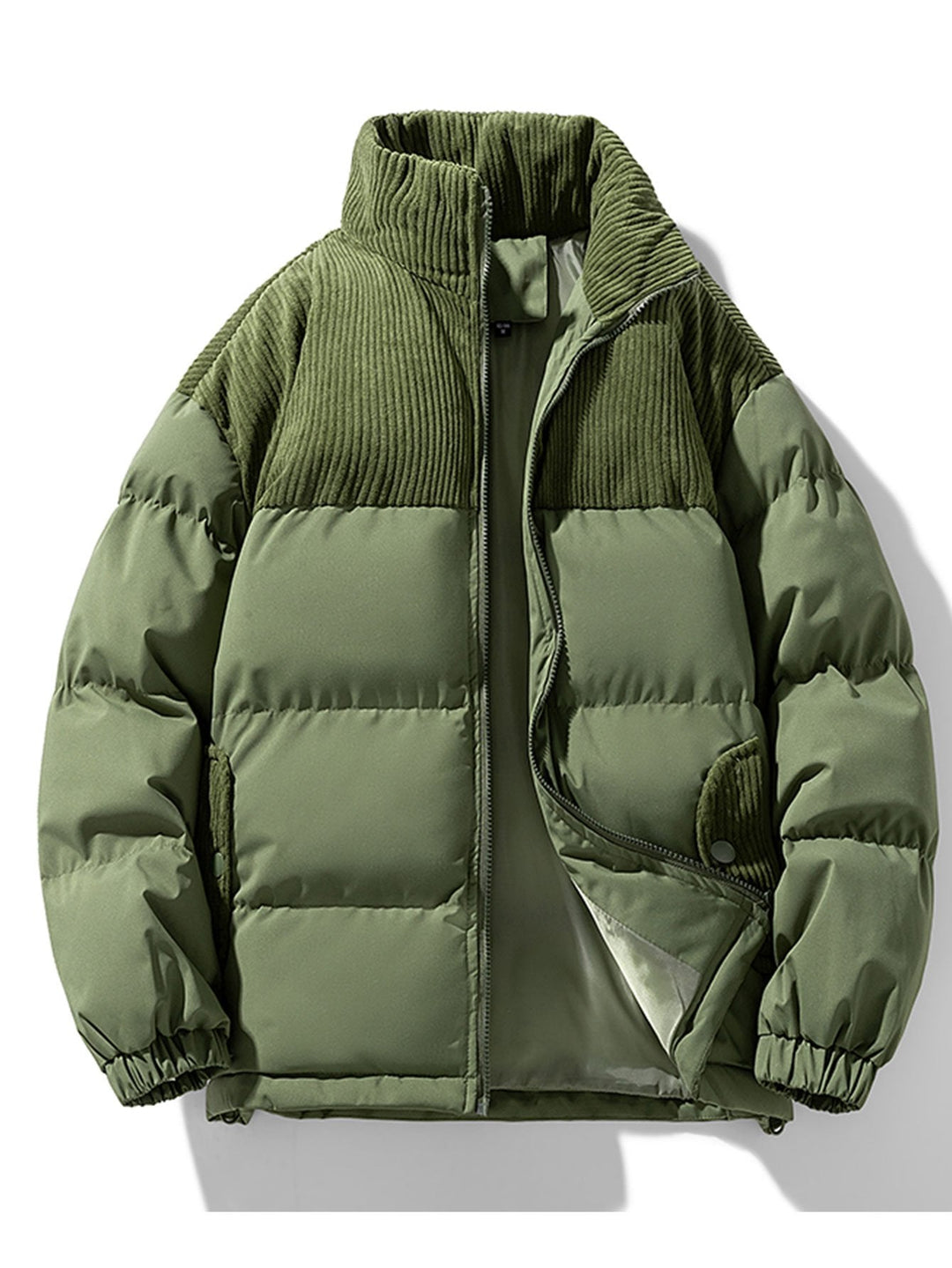 Corduroy Patchwork Zip Up Puffer Coat