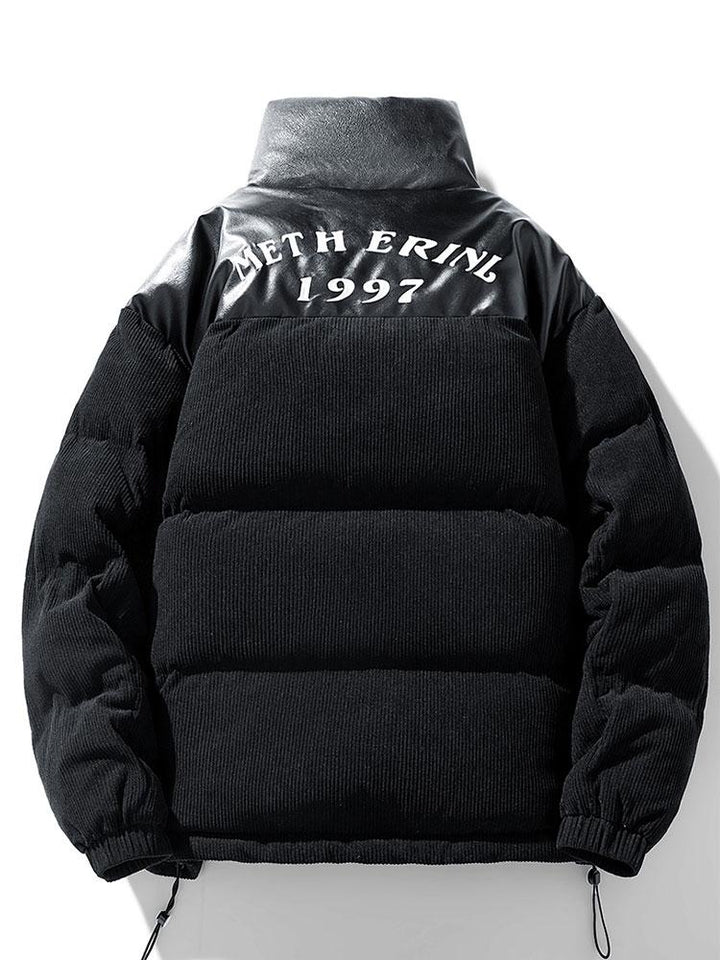 Corduroy PU Patchwork Puffer Coat