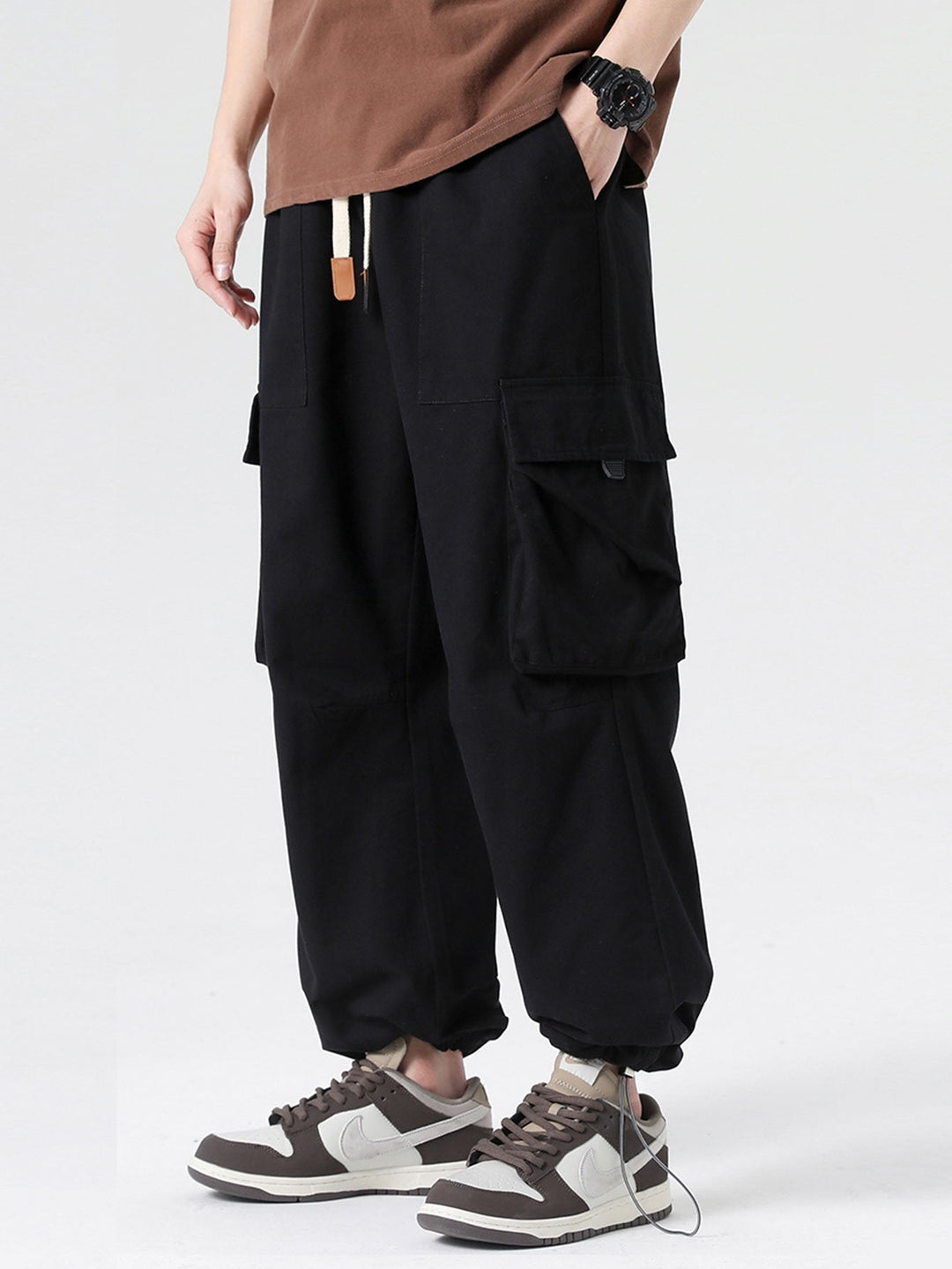 Elastic Drawstring Cuff Parachute Cargo Pants
