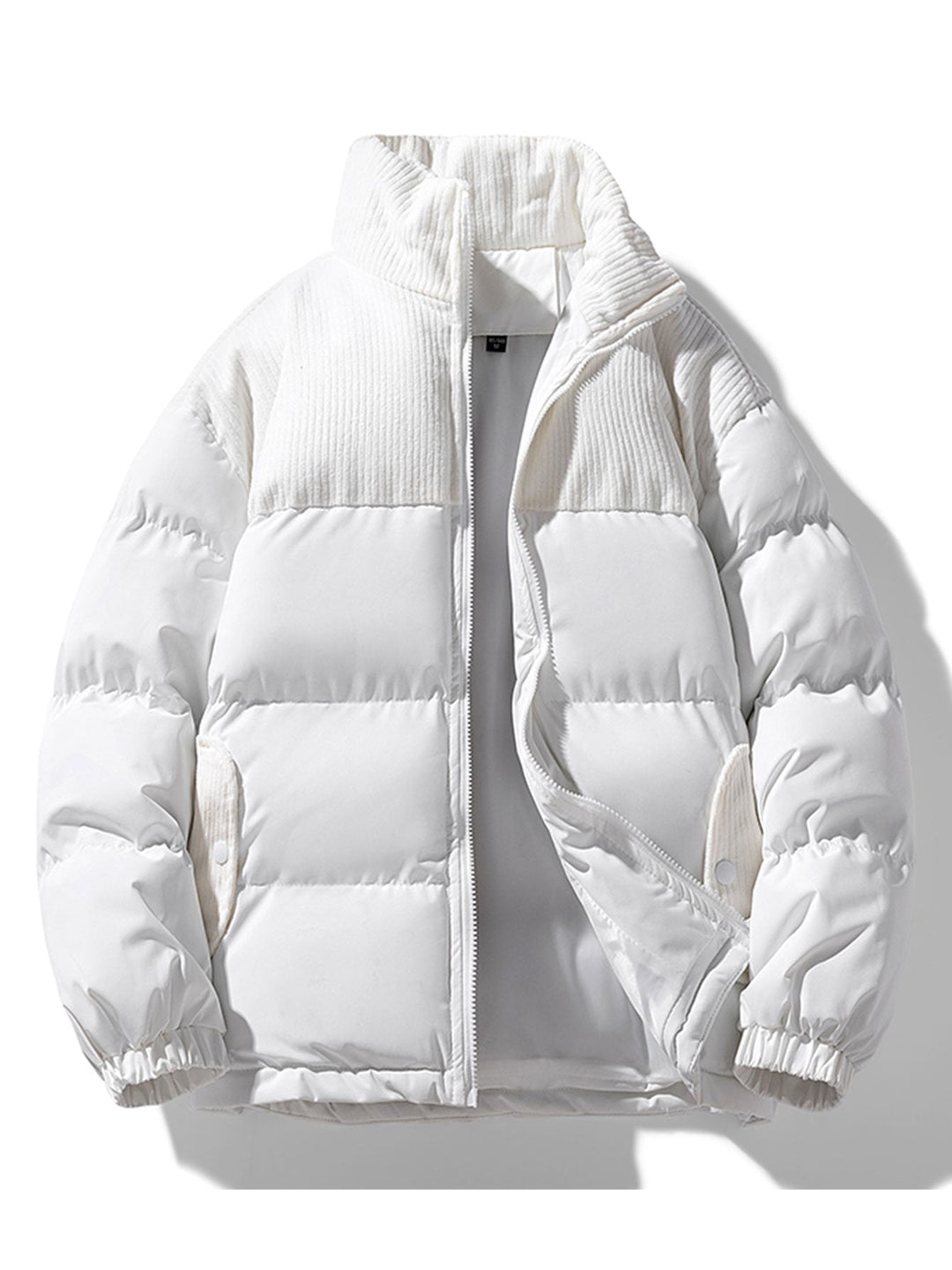 Corduroy Patchwork Zip Up Puffer Coat