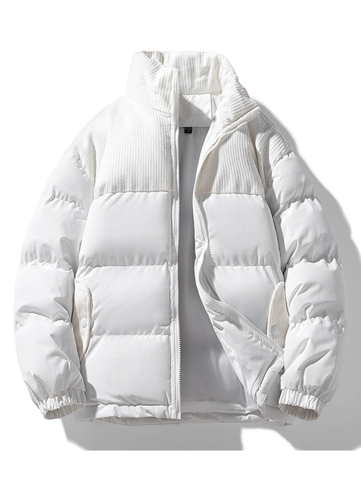 Corduroy Patchwork Zip Up Puffer Coat