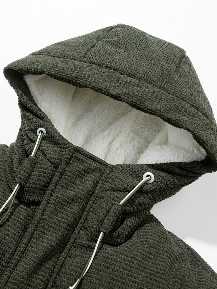 Teddy Lined Corduroy Hooded Puffer Coat
