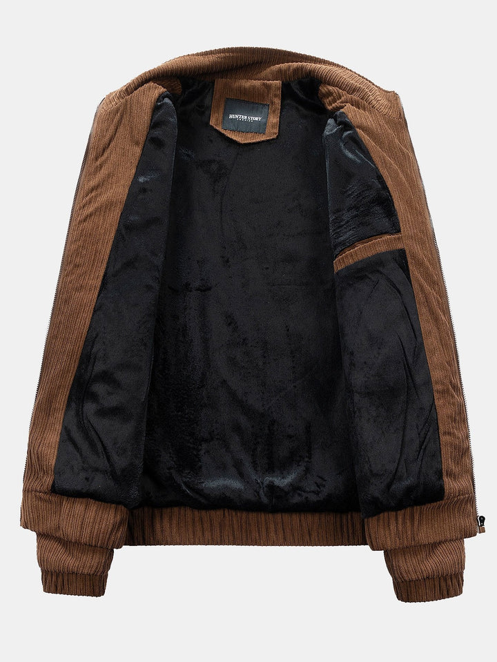 Funnel Neck Zipped Corduroy Jacket