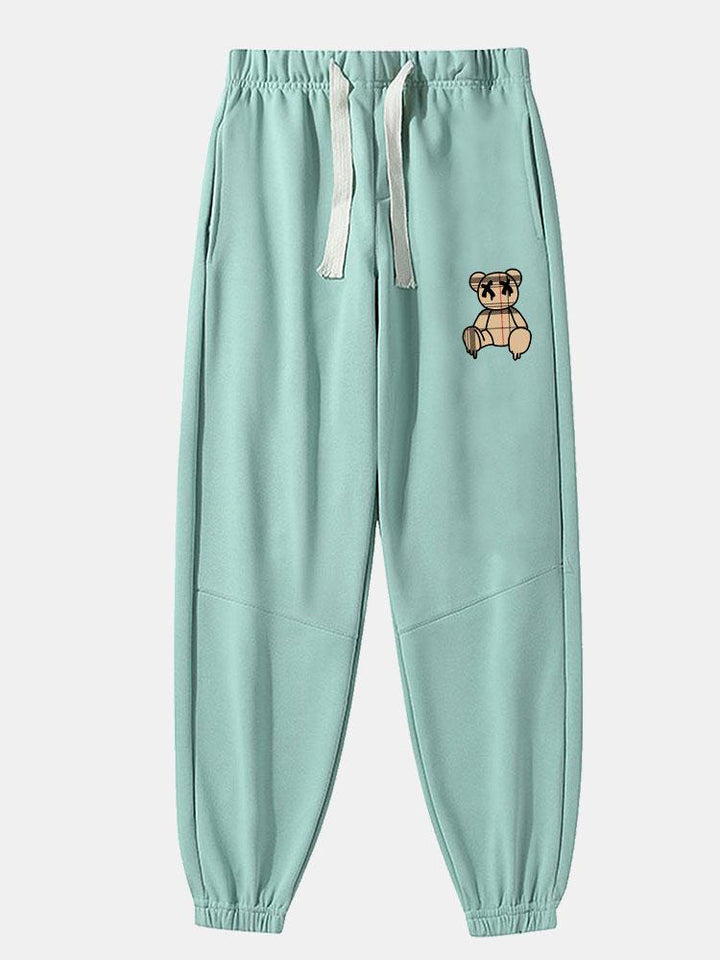 Plaid Pattern Dissolving Bear Print Cotton Blend Jogger Pants