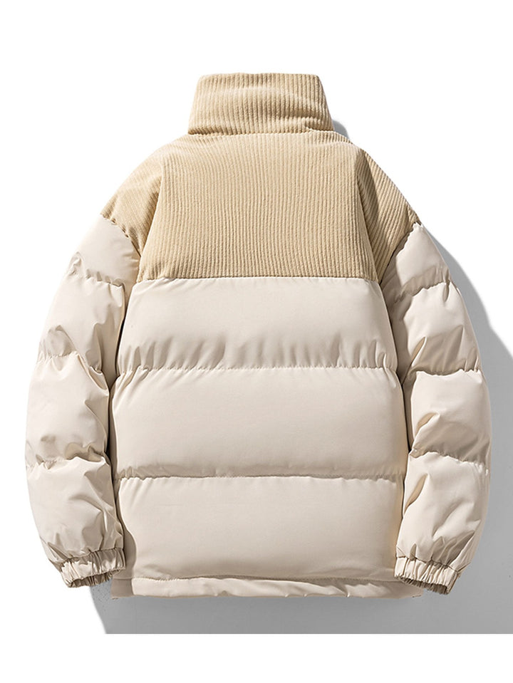 Corduroy Patchwork Zip Up Puffer Coat