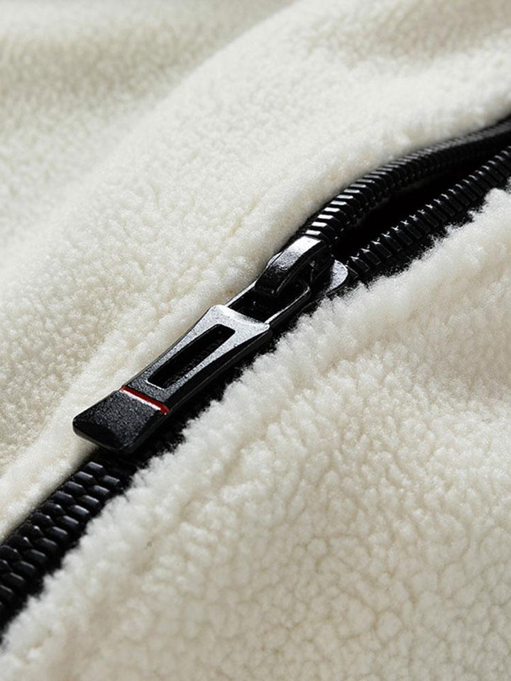 Teddy Fleece Patchwork Zip Up Jacket