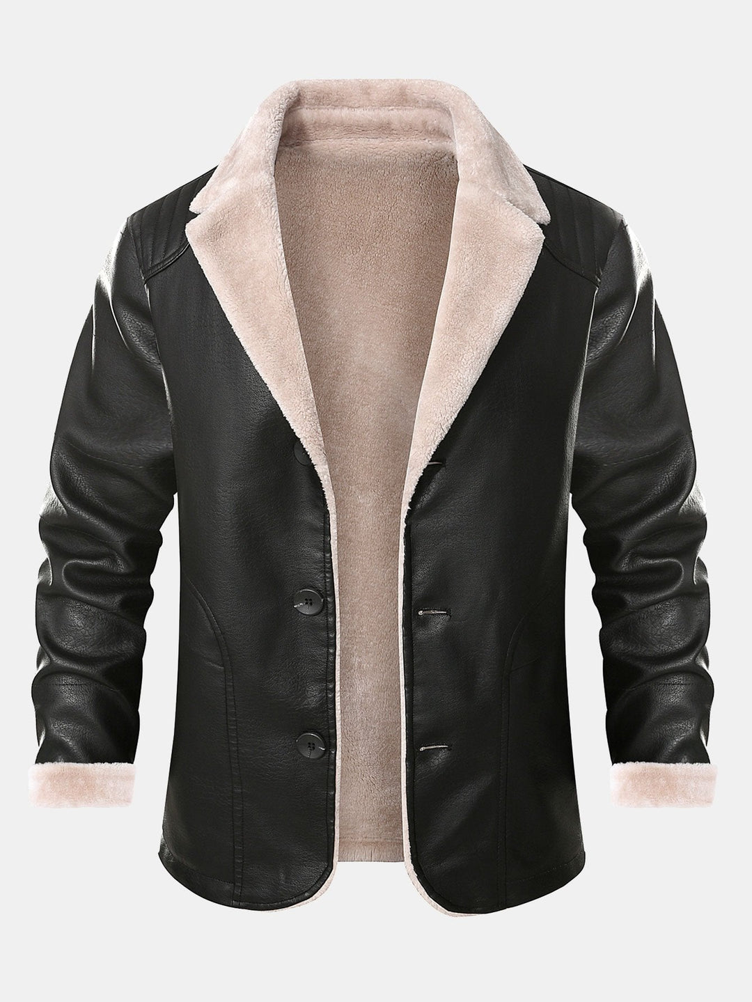 Faux Fur Lined PU Leather Blazer
