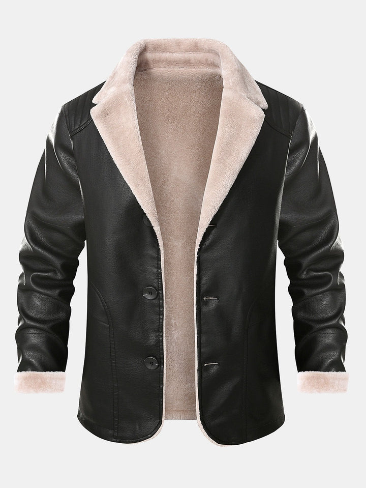 Faux Fur Lined PU Leather Blazer