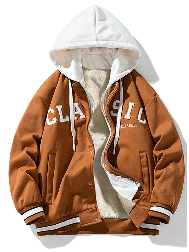2 In 1Plush Lined Corduroy Hooded Baseball Jacket