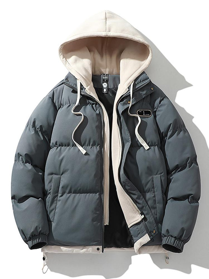 Contrast Zip Up Hooded Puffer Coat