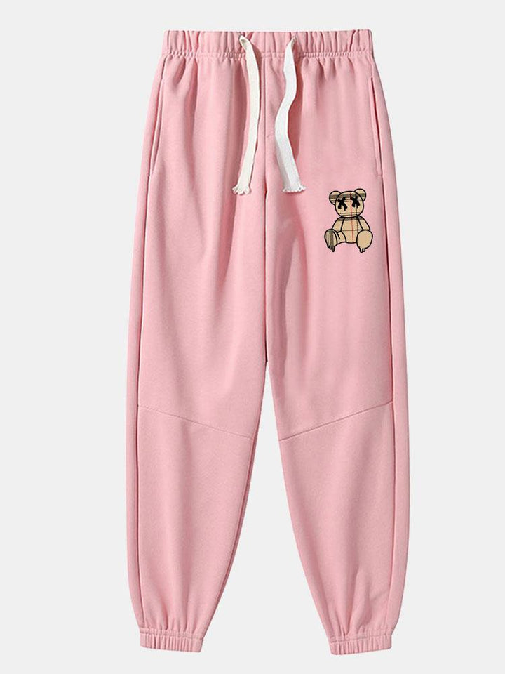 Plaid Pattern Dissolving Bear Print Cotton Blend Jogger Pants