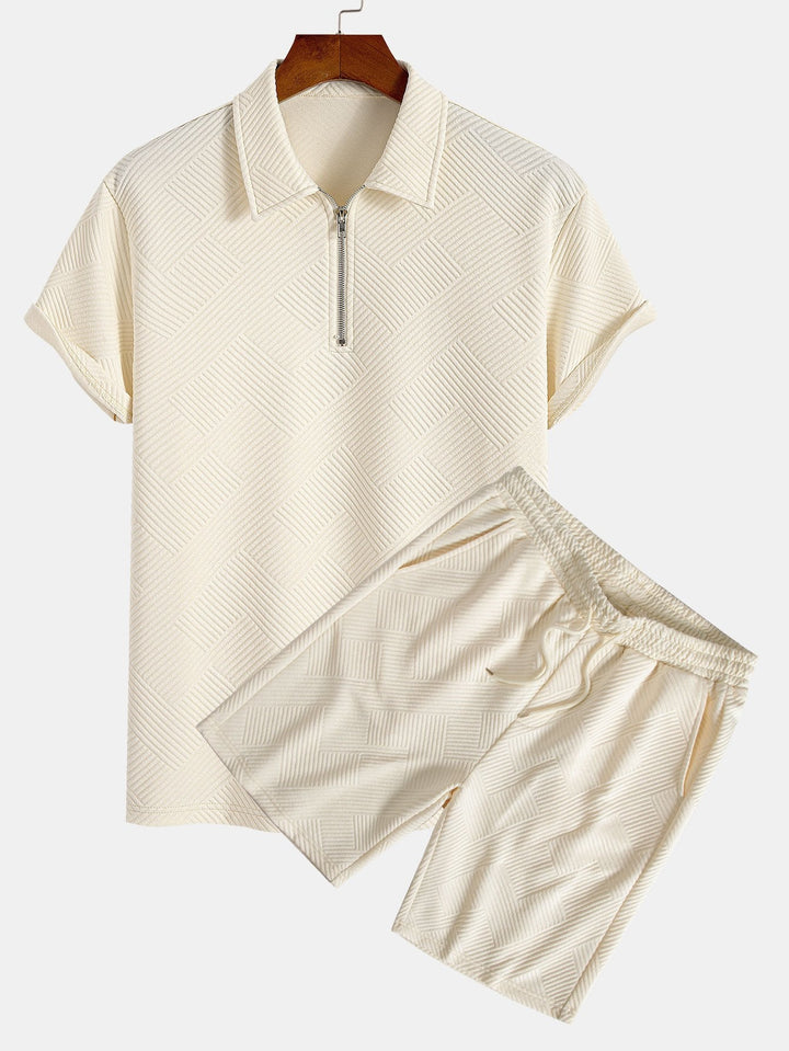 Stripe Jacquard Zip Up Polo &amp; Shorts