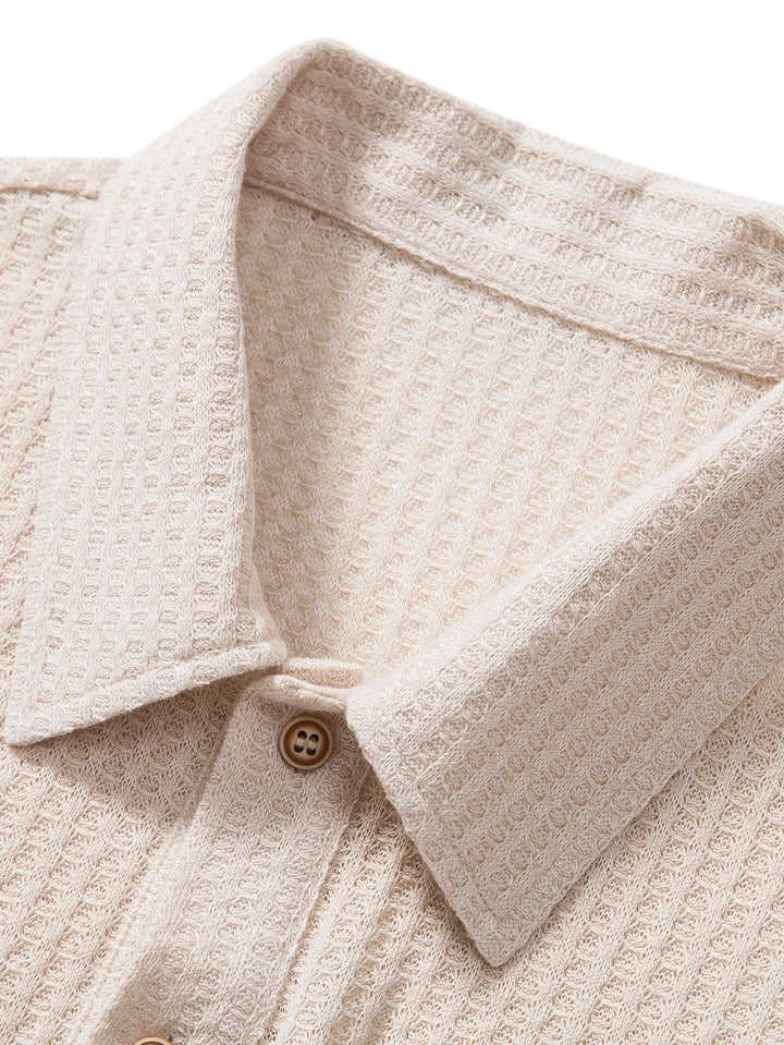 Knitted Waffle Polo Shirt &amp; Waffle Drawstring Shorts