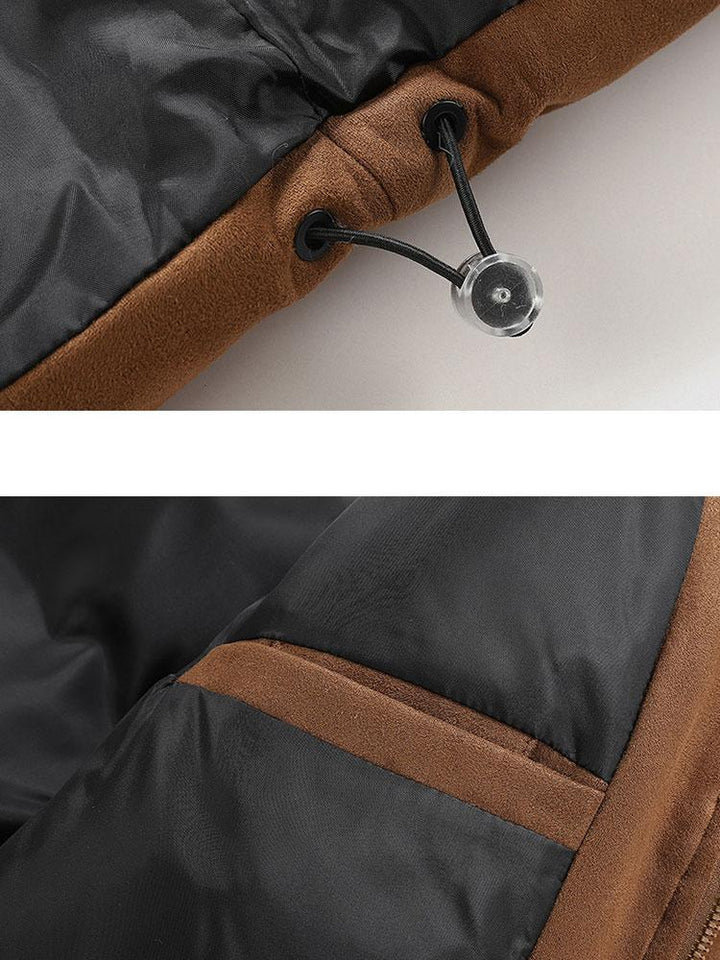 Funnel Neck Faux Suede Puffer Coat