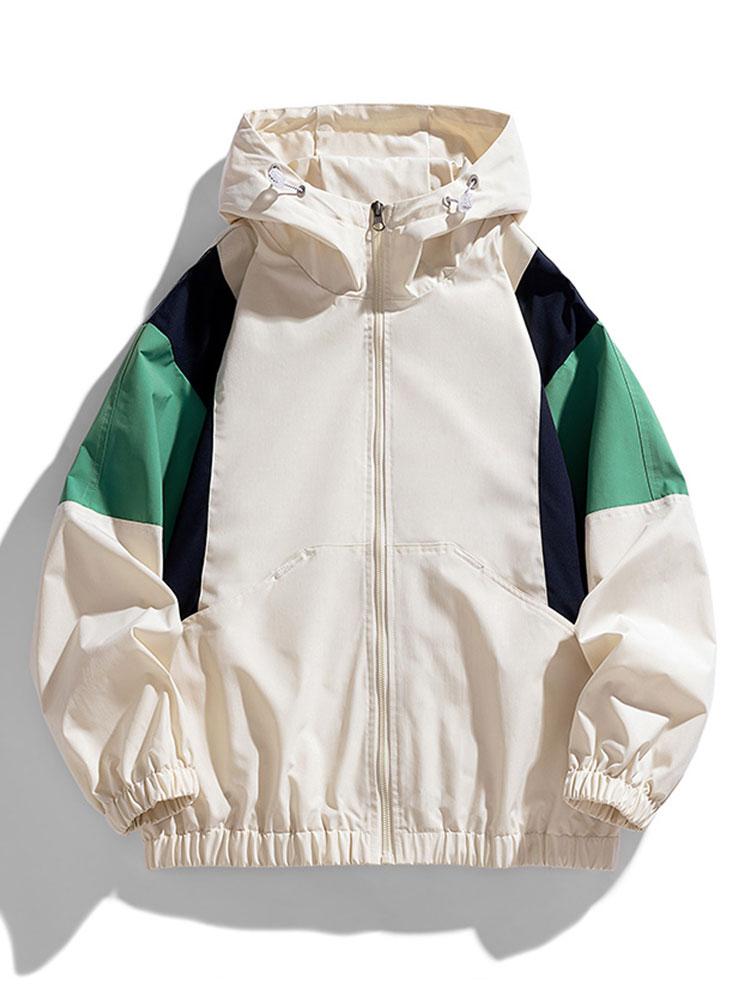 Relax Fit Color Block Hooded Windbreaker