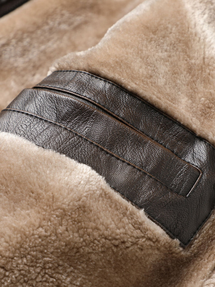 Long Lined Faux Fur Lined PU Leather Overcoat