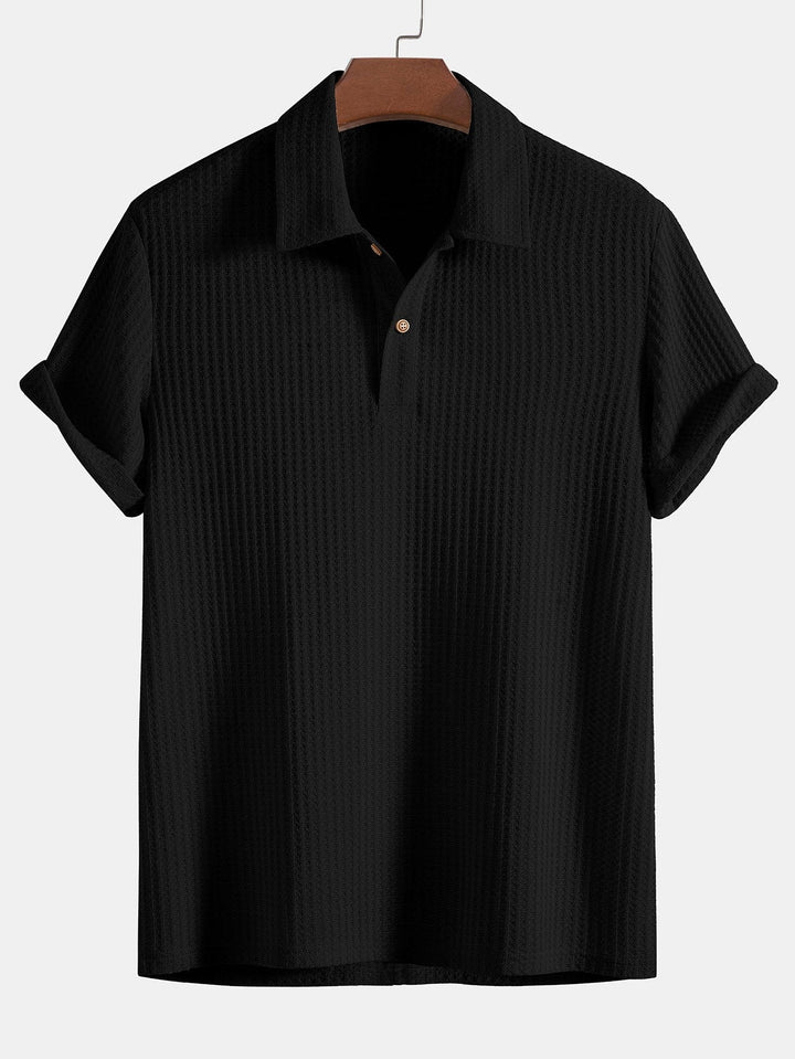 Knitted Waffle Polo Shirt &amp; Waffle Drawstring Shorts