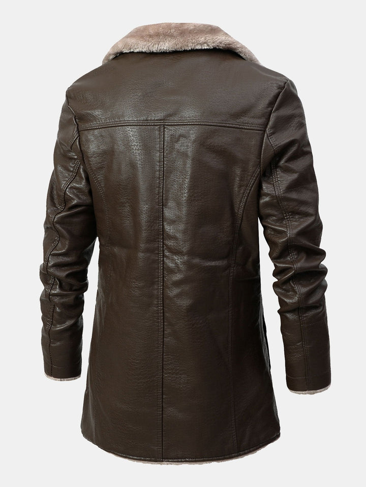 Long Line Faux Fur Lined PU Leather Coat