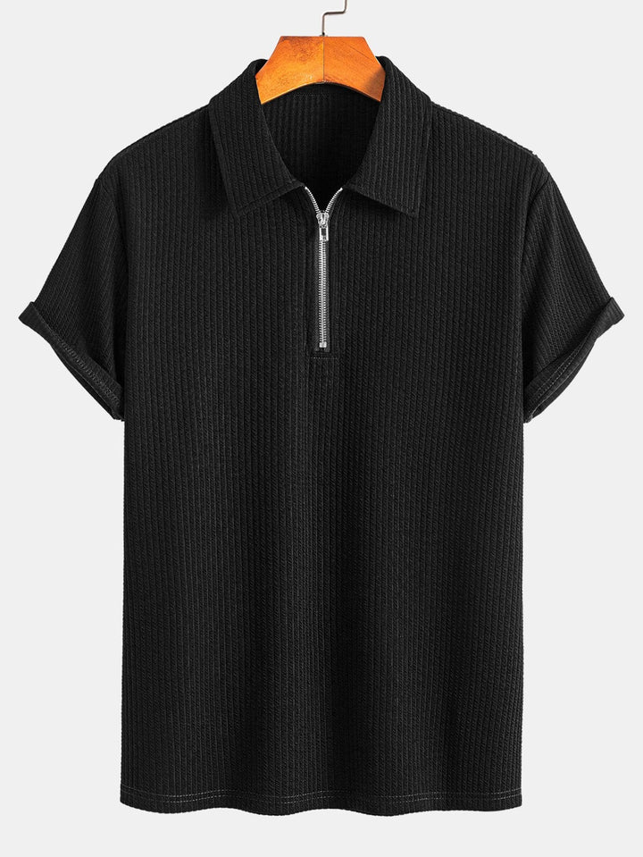 Muscle Fit Ribbed Half Zip Polo &amp; Shorts