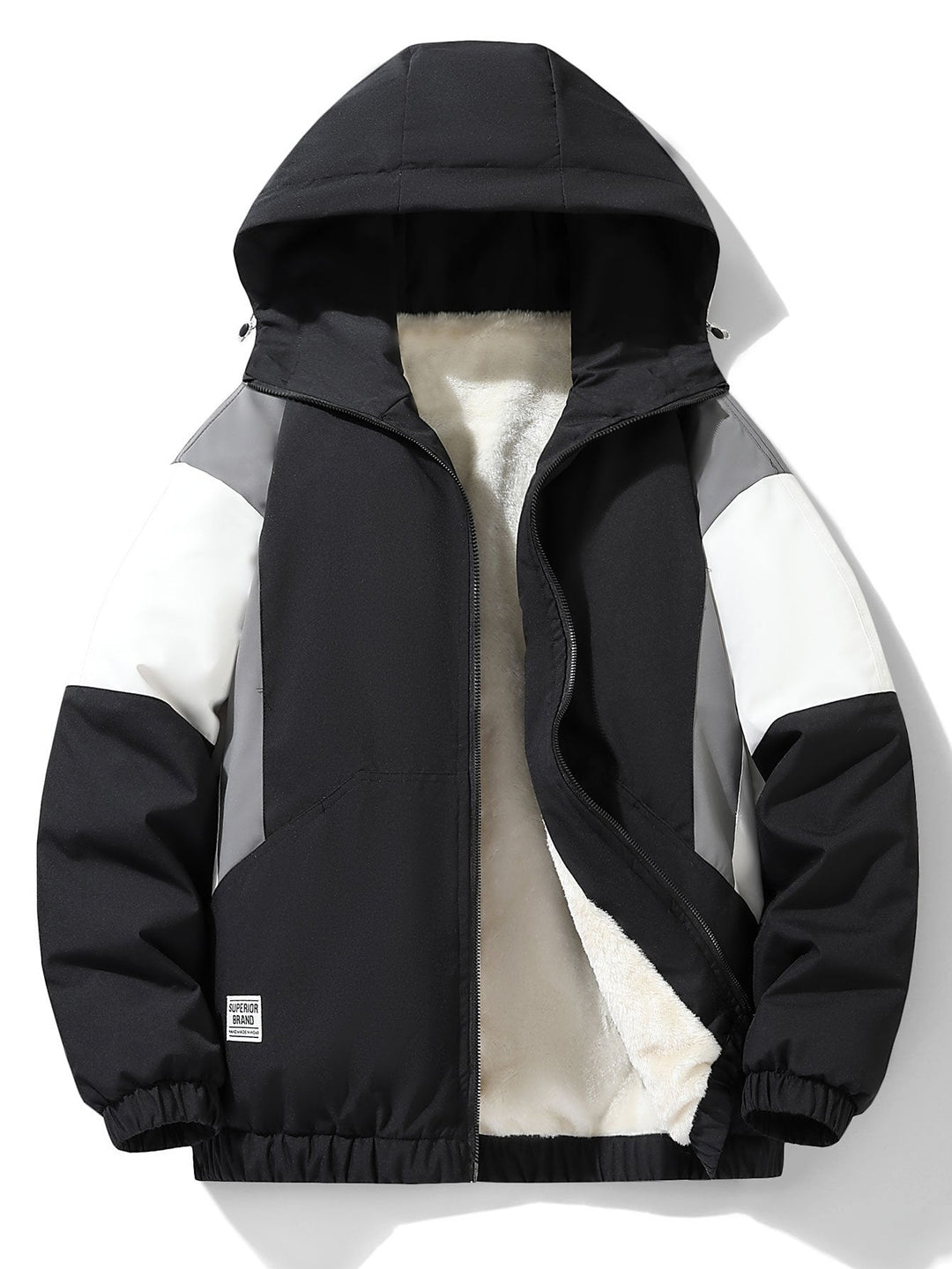 Teddy Fleece Lined Color Block Hooded Windbreaker