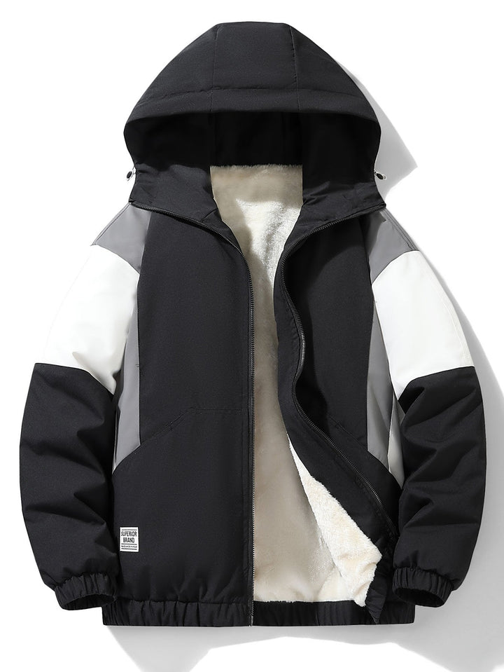 Teddy Fleece Lined Color Block Hooded Windbreaker