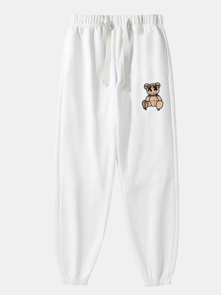 Plaid Pattern Dissolving Bear Print Cotton Blend Jogger Pants