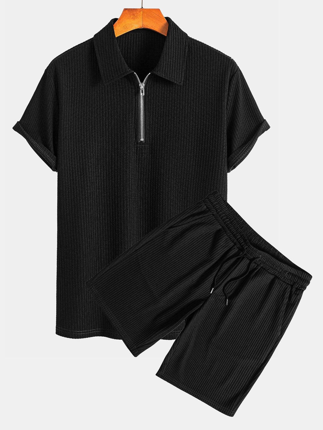 Muscle Fit Ribbed Half Zip Polo &amp; Shorts