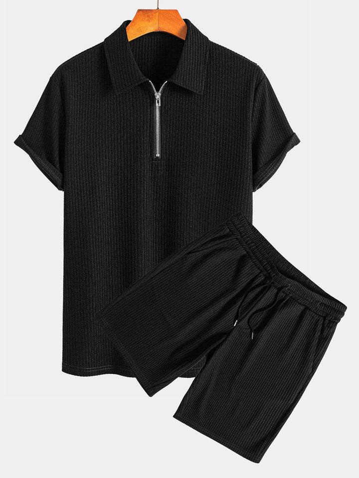 Muscle Fit Ribbed Half Zip Polo &amp; Shorts