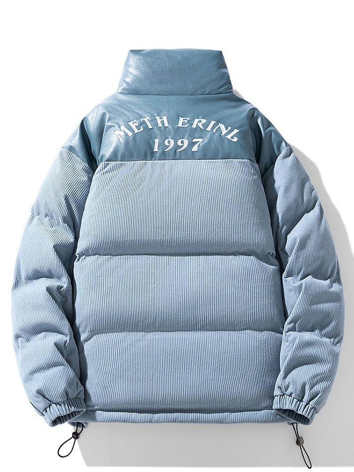 Corduroy PU Patchwork Puffer Coat
