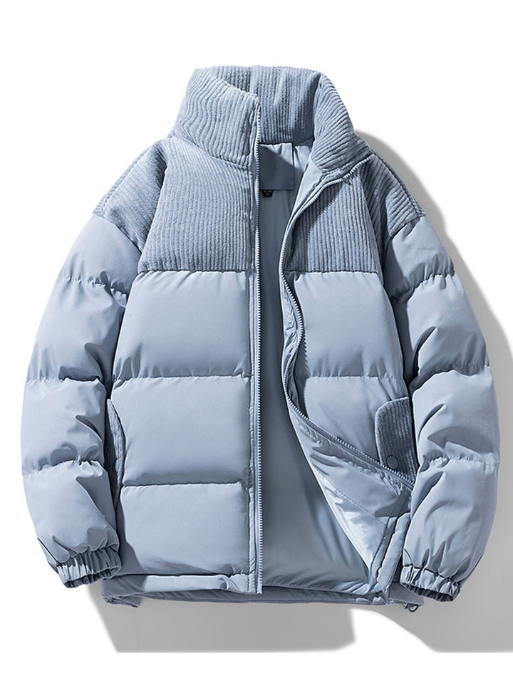 Corduroy Patchwork Zip Up Puffer Coat