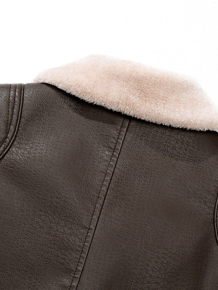 Faux Fur Lined PU Leather Blazer