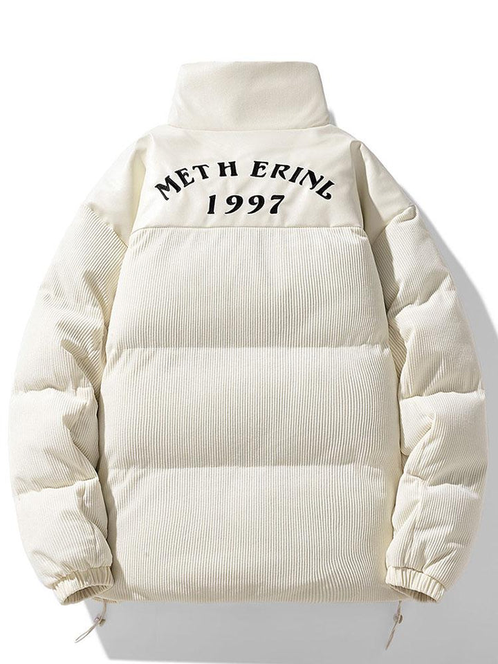 Corduroy PU Patchwork Puffer Coat
